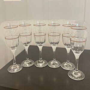 CICLE WARE SET OF 6 CHAMPAGNE FLUTES DUTCHES GOLD RIM FLORAL MADE‎ IN TURKEY